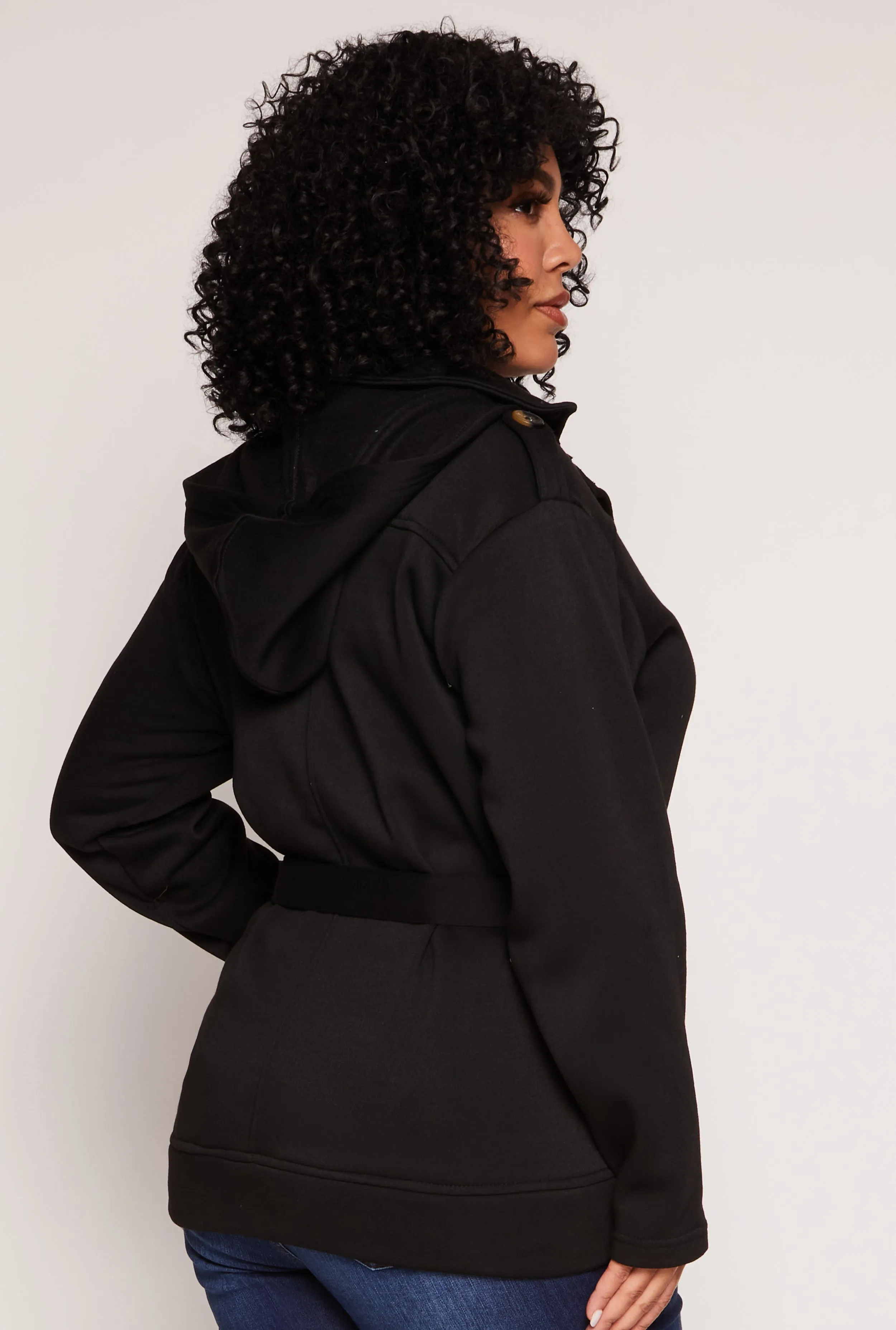 Plus Size Button Front Belted Peacoat