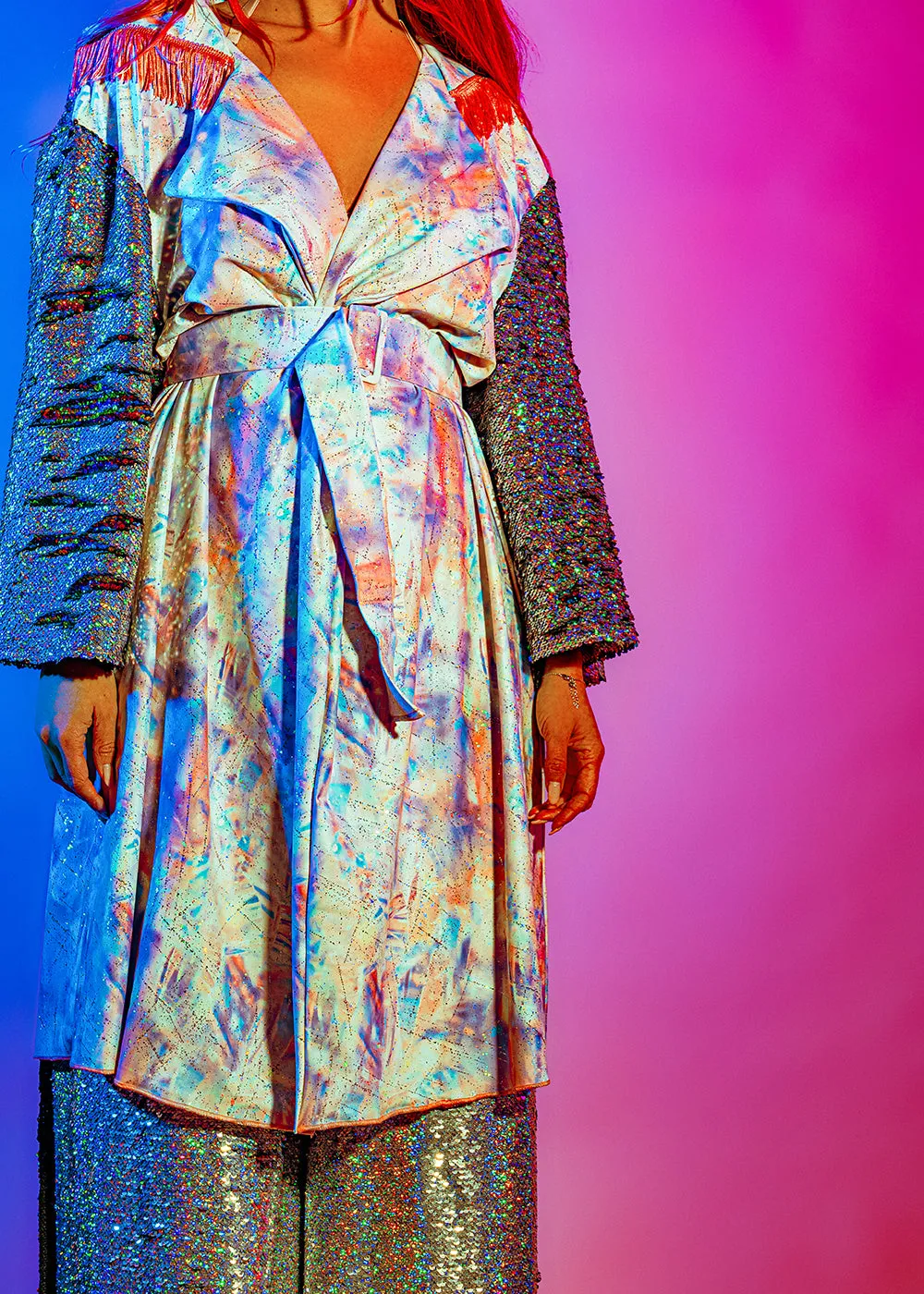 Print Sequin & Fringe Festival Trench Coat | 2 Colours | Loonigans