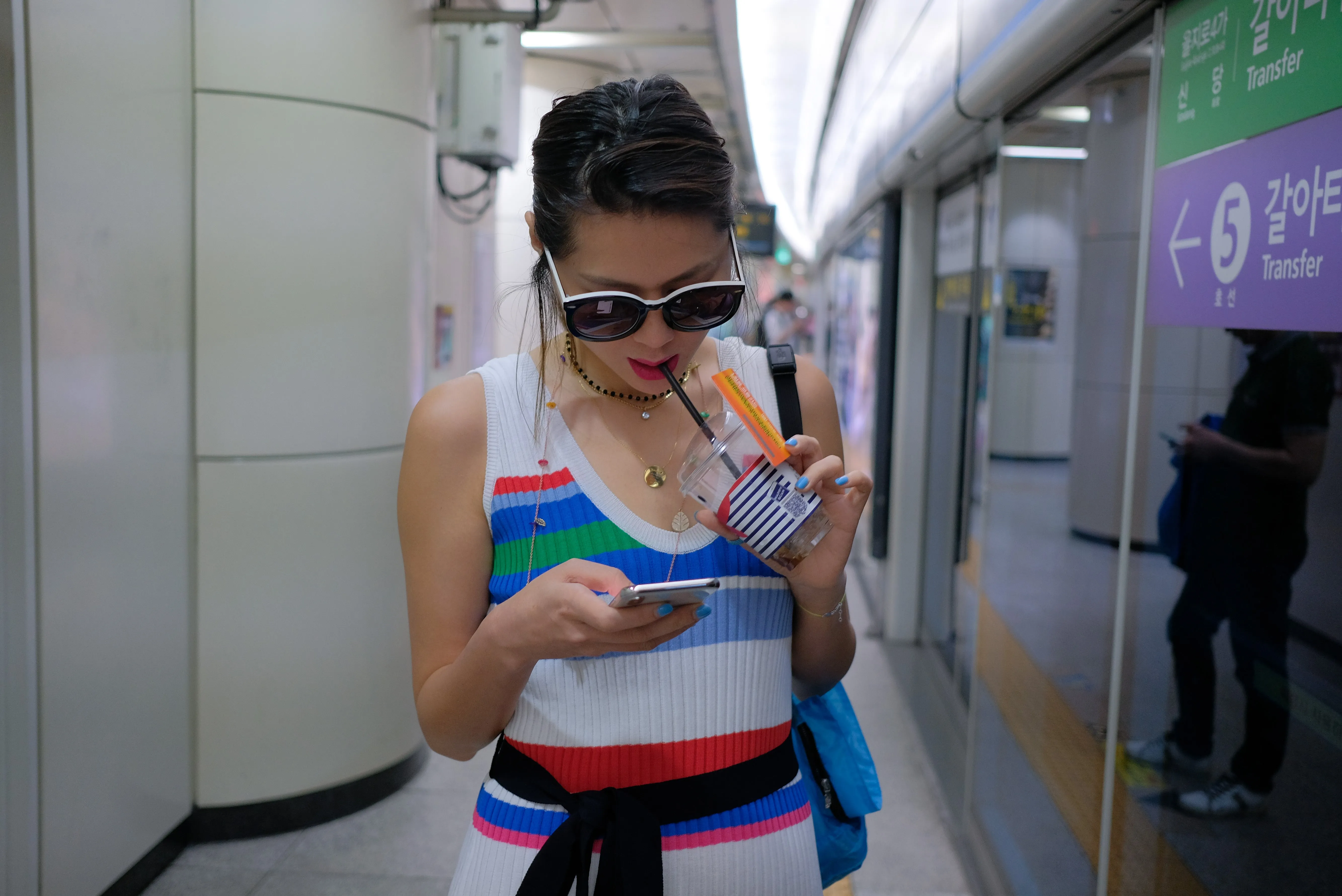 Rainbow Stripe Knit Dress with Belt