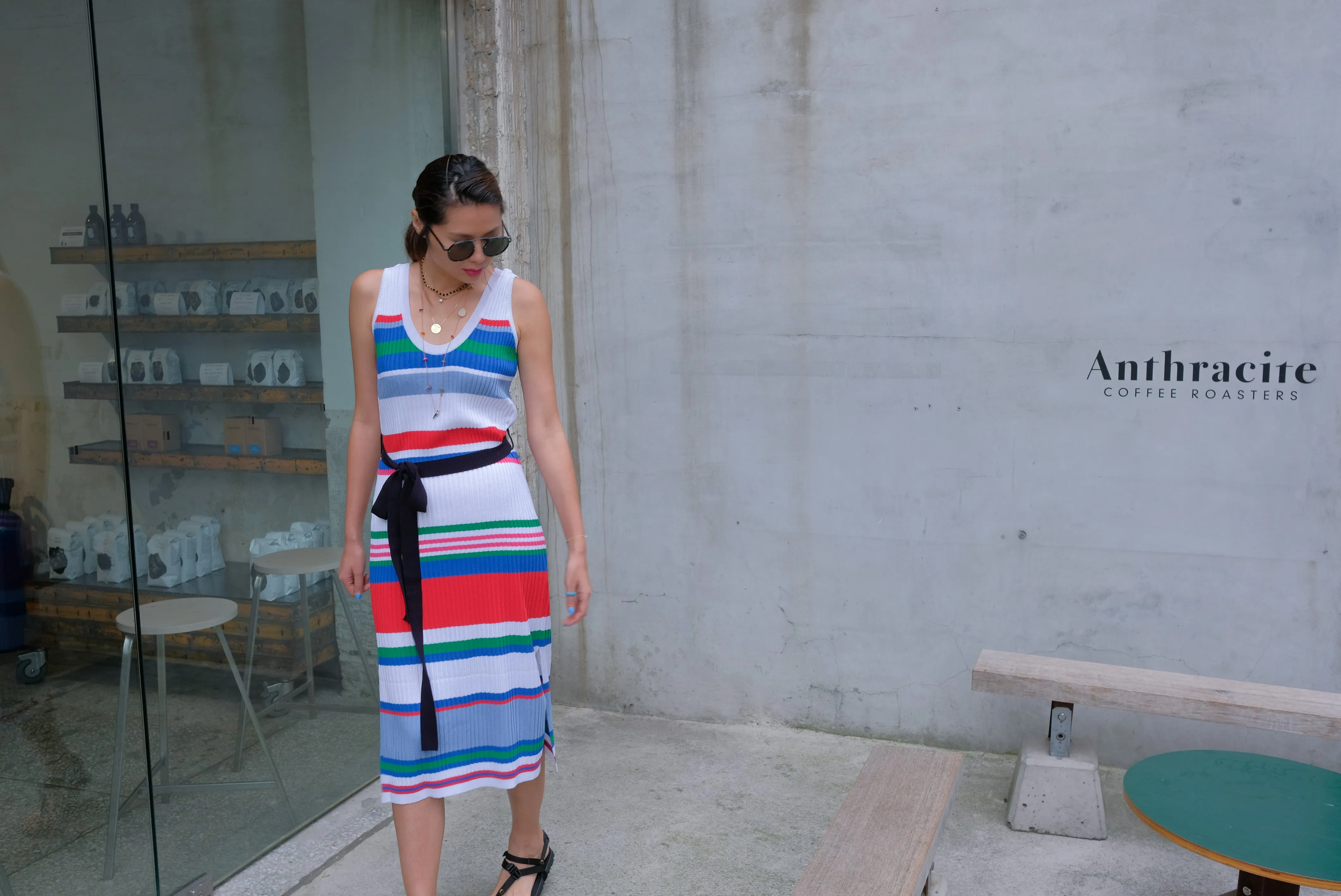 Rainbow Stripe Knit Dress with Belt