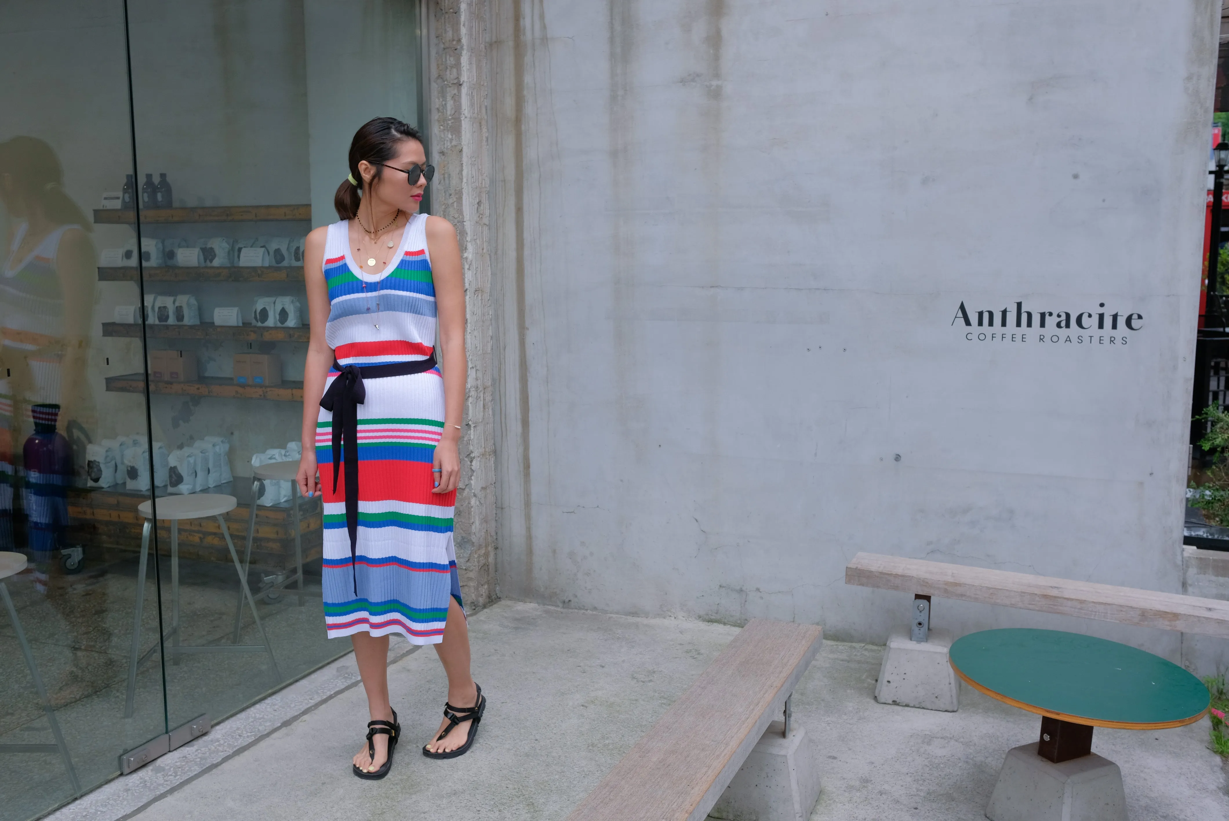 Rainbow Stripe Knit Dress with Belt