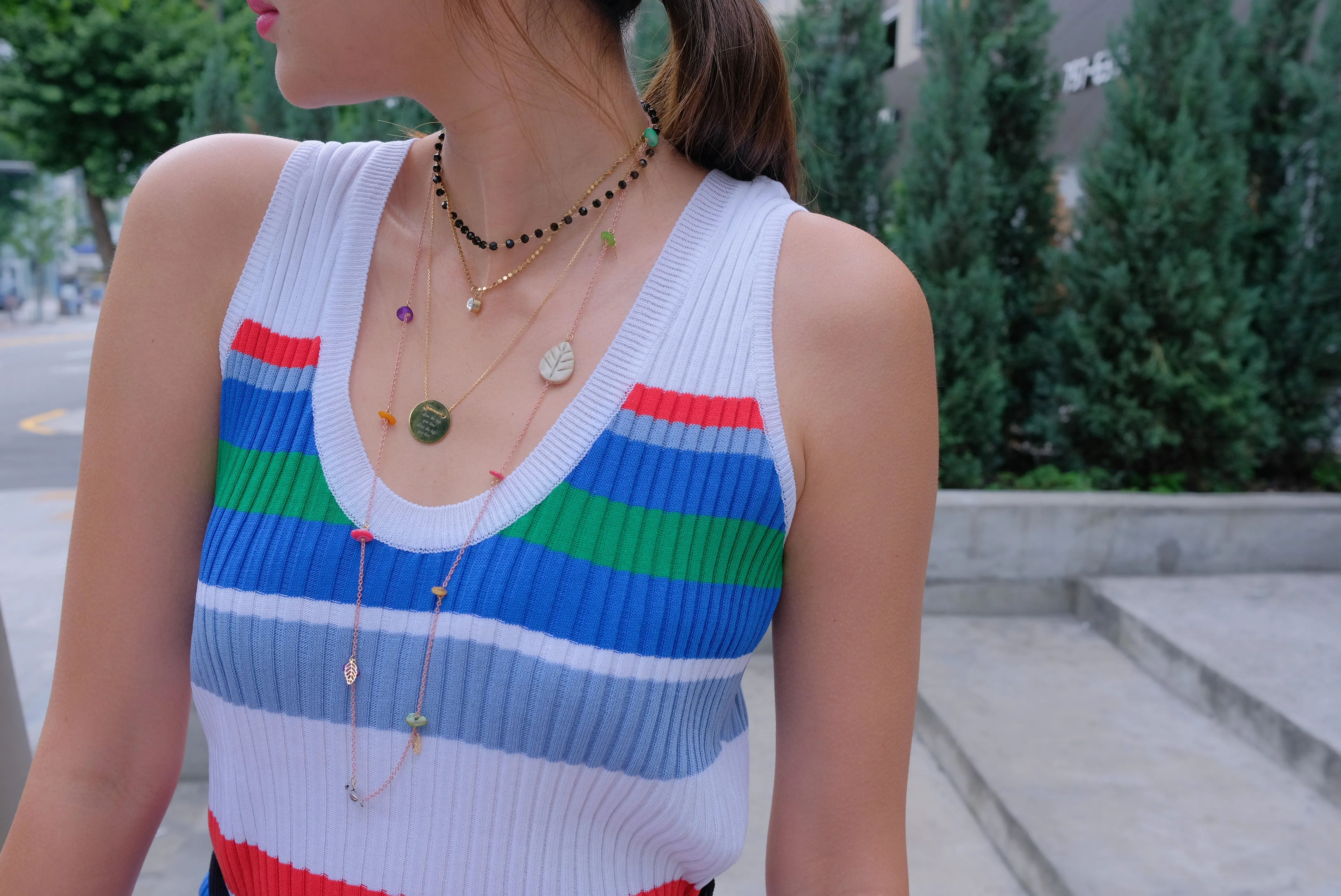 Rainbow Stripe Knit Dress with Belt