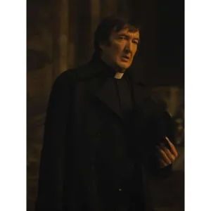 Ralph Ineson Father Brennan The First Omen Black Trench Coat