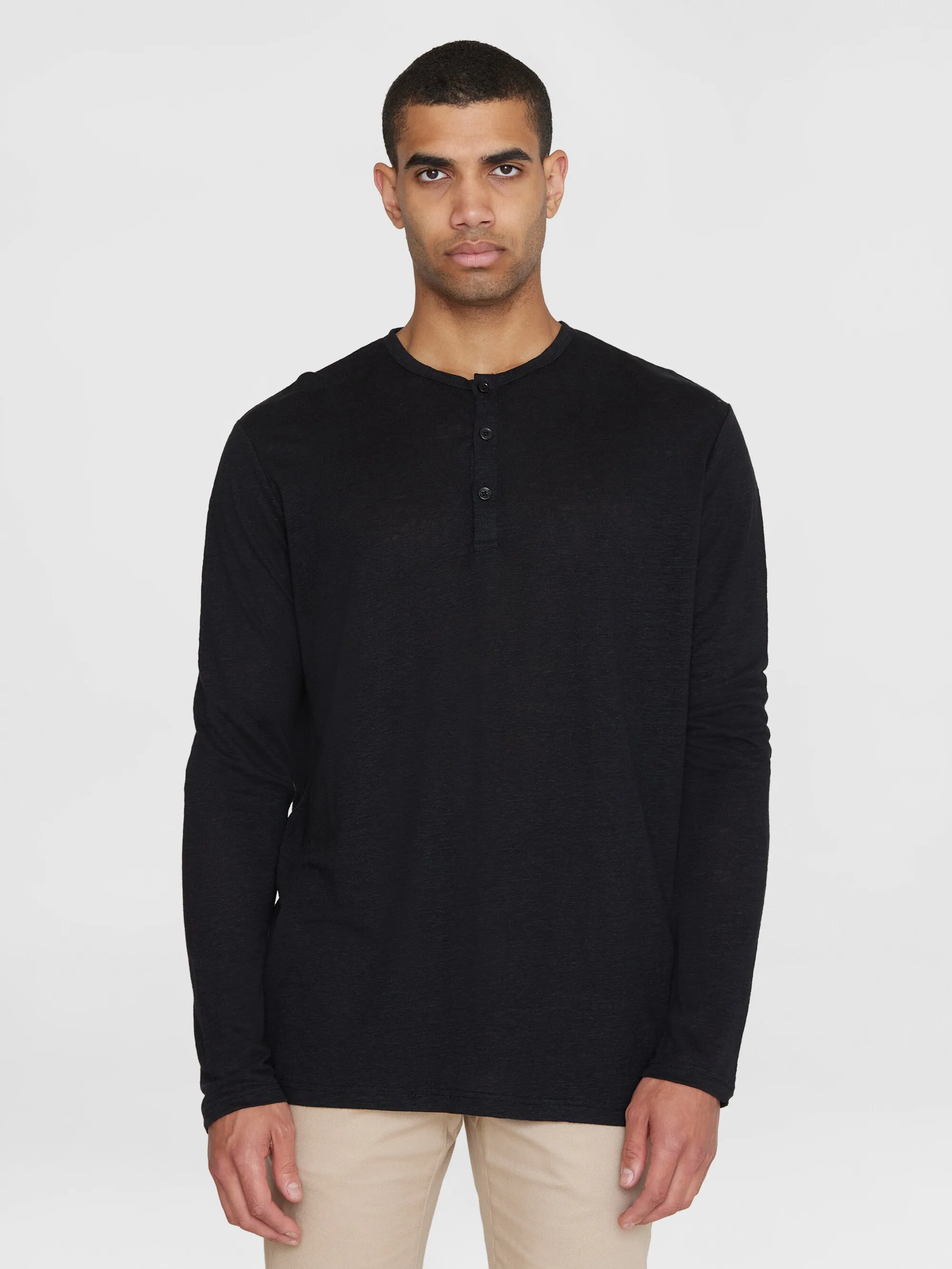 Regular linen henley - GOTS/Vegan - Black Jet