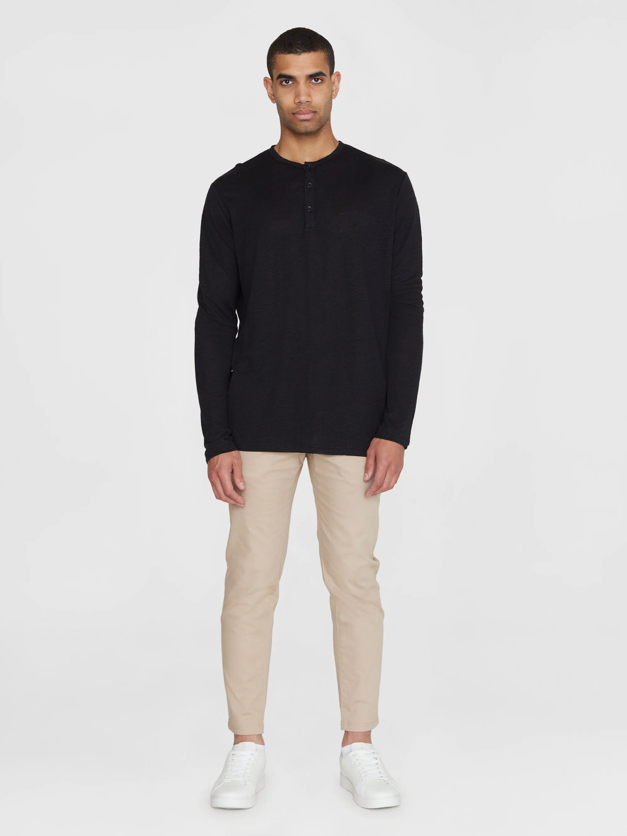 Regular linen henley - GOTS/Vegan - Black Jet