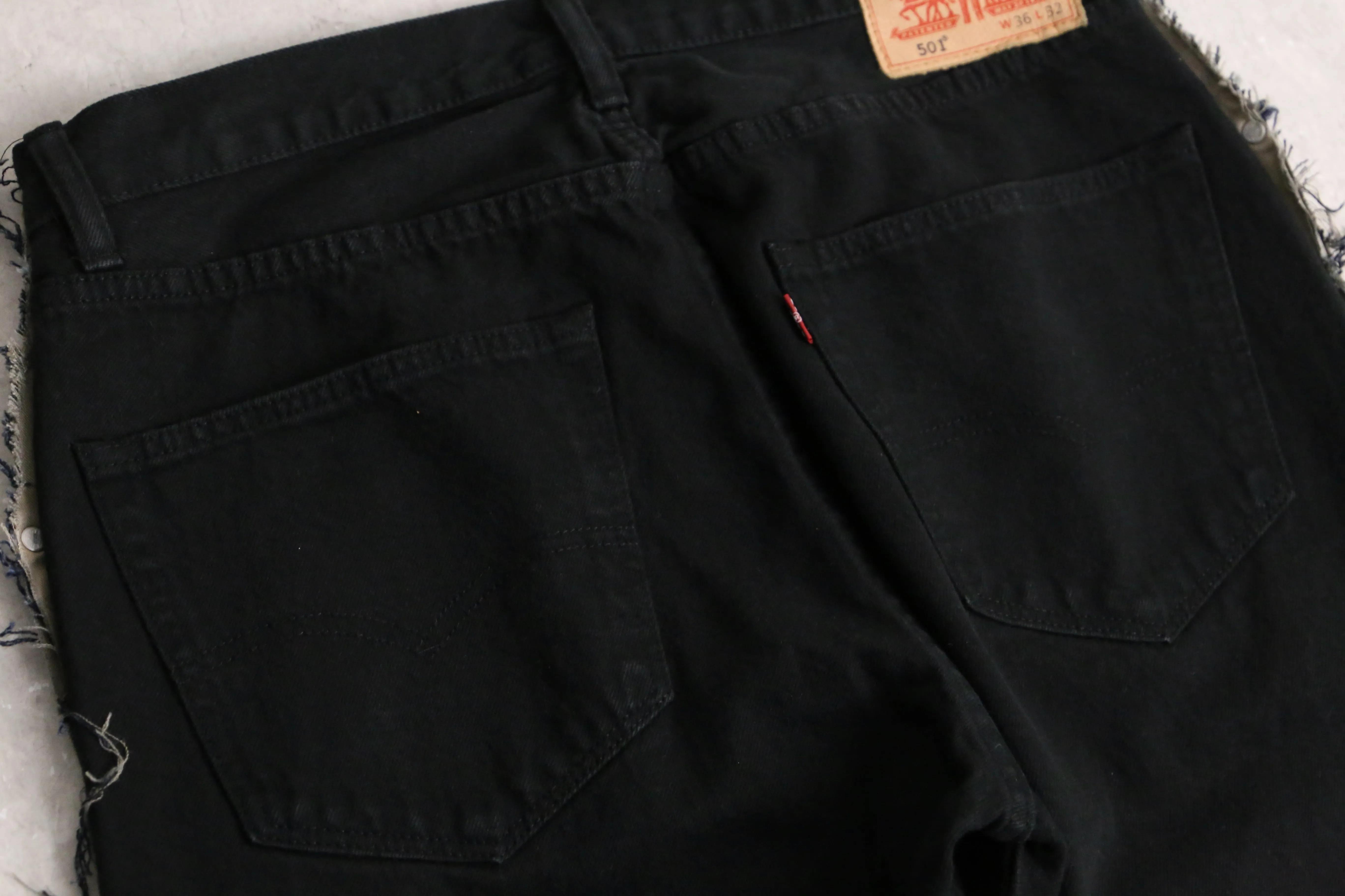 remake "再構築" black belt loop design flare denim pants