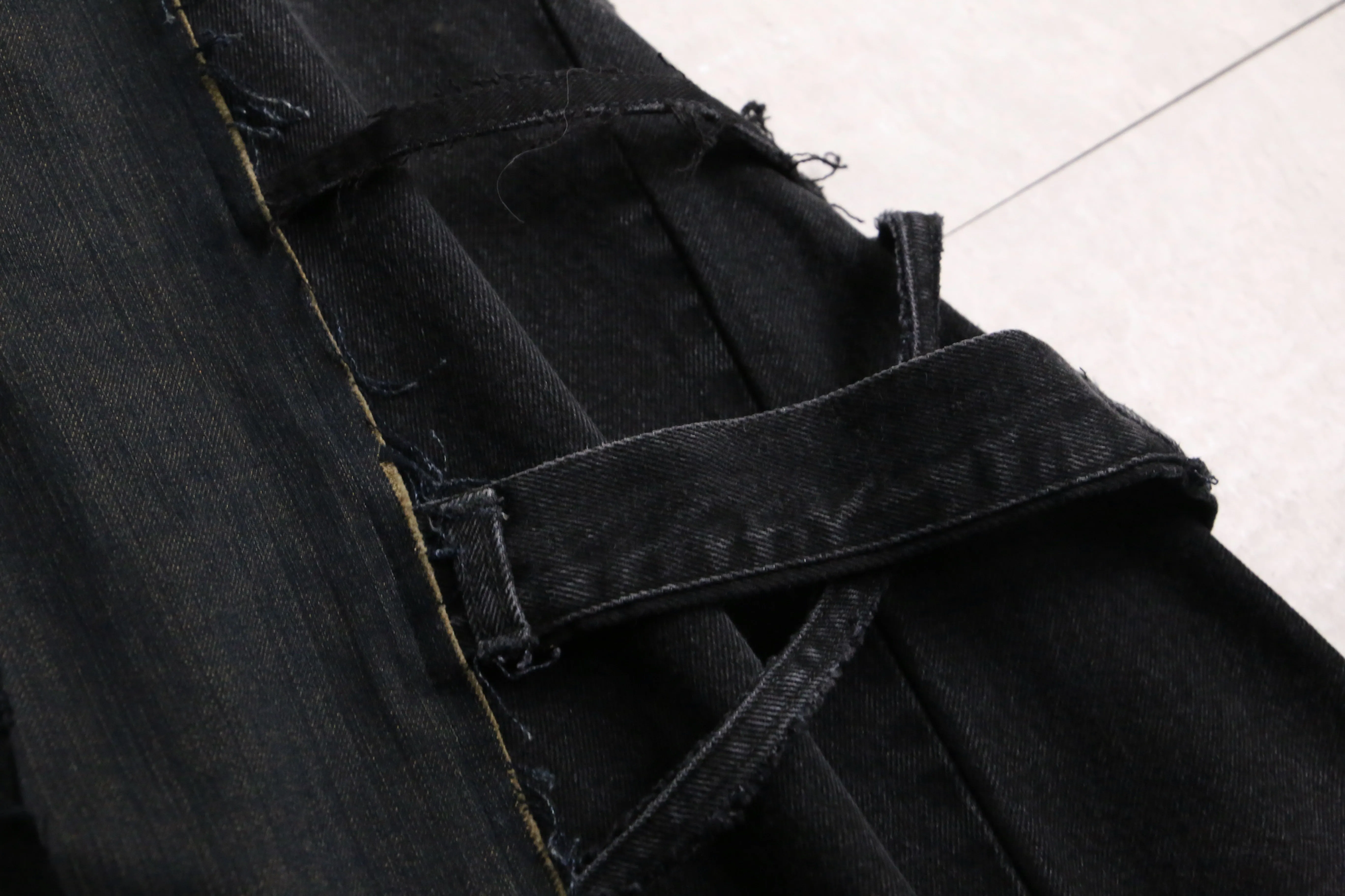 remake "再構築" black belt loop design flare denim pants