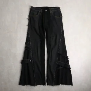 remake "再構築" black belt loop design flare denim pants