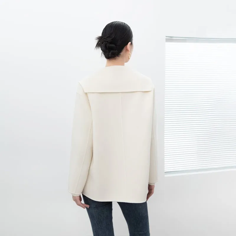 Short Beige Woolen Overcoats Coat