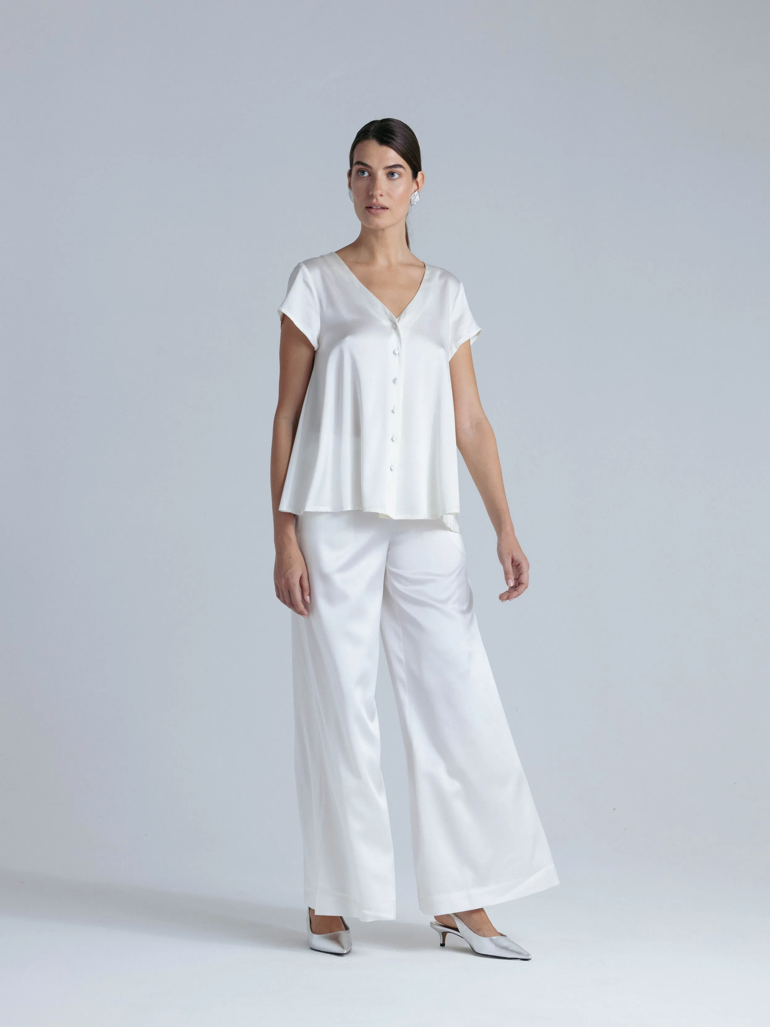 Silk Short Sleeve Set 'Leto' in Milk White