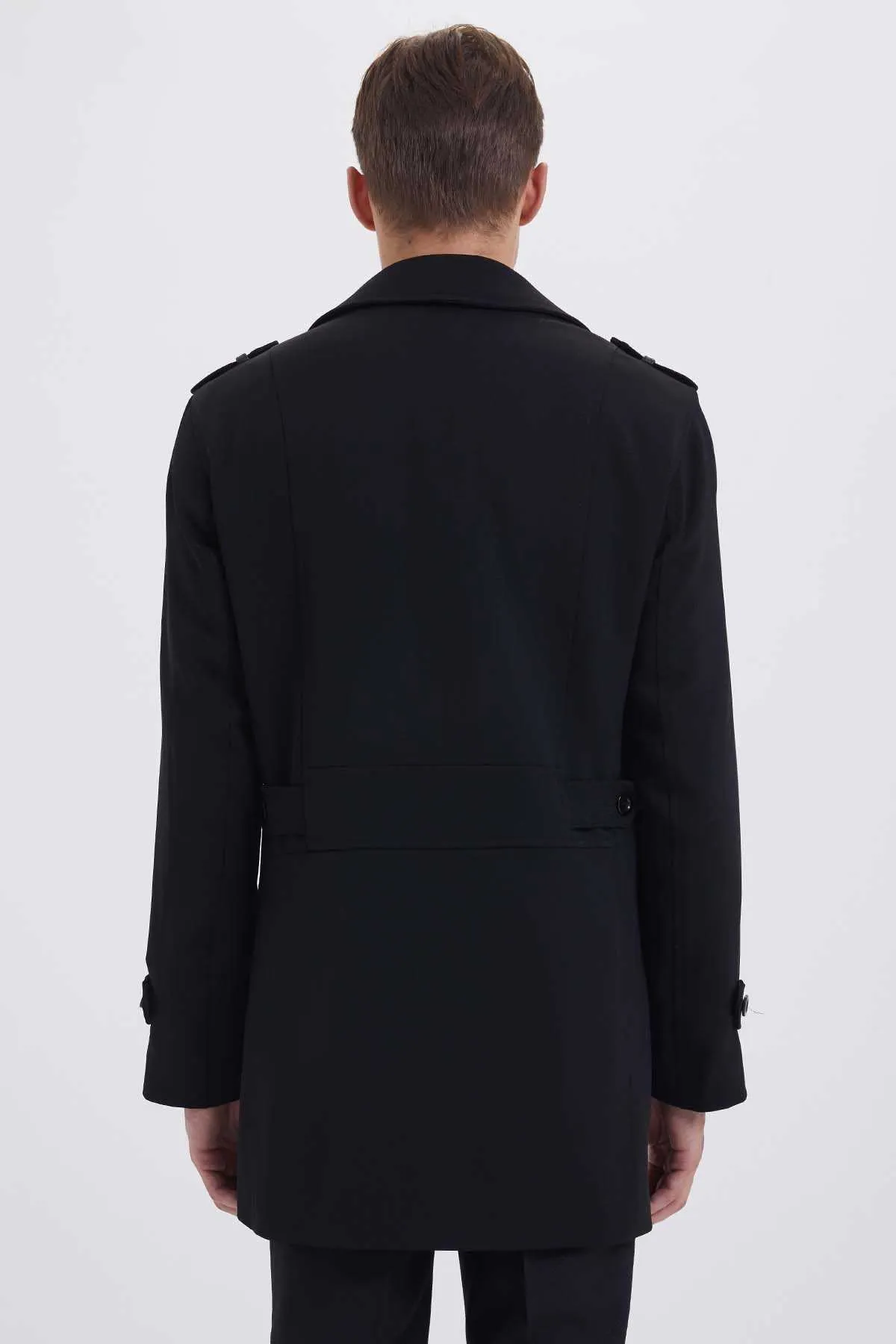 Slim Fit Double Breasted Wool Black Long Coat