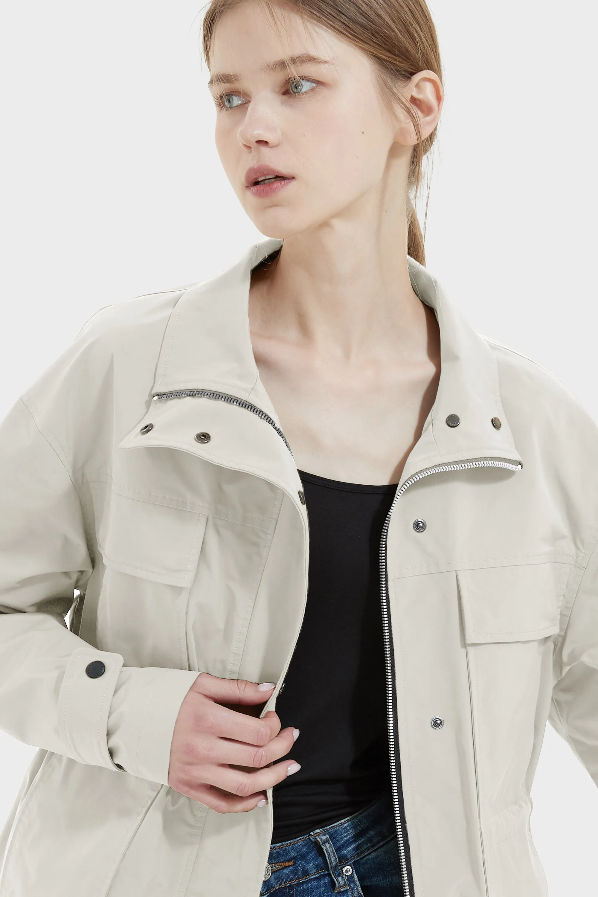 Stand Collar Zip Up Simple Jacket