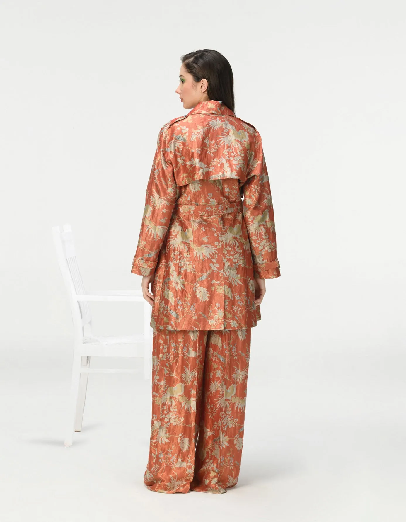 Trench Silk Brocade Coral