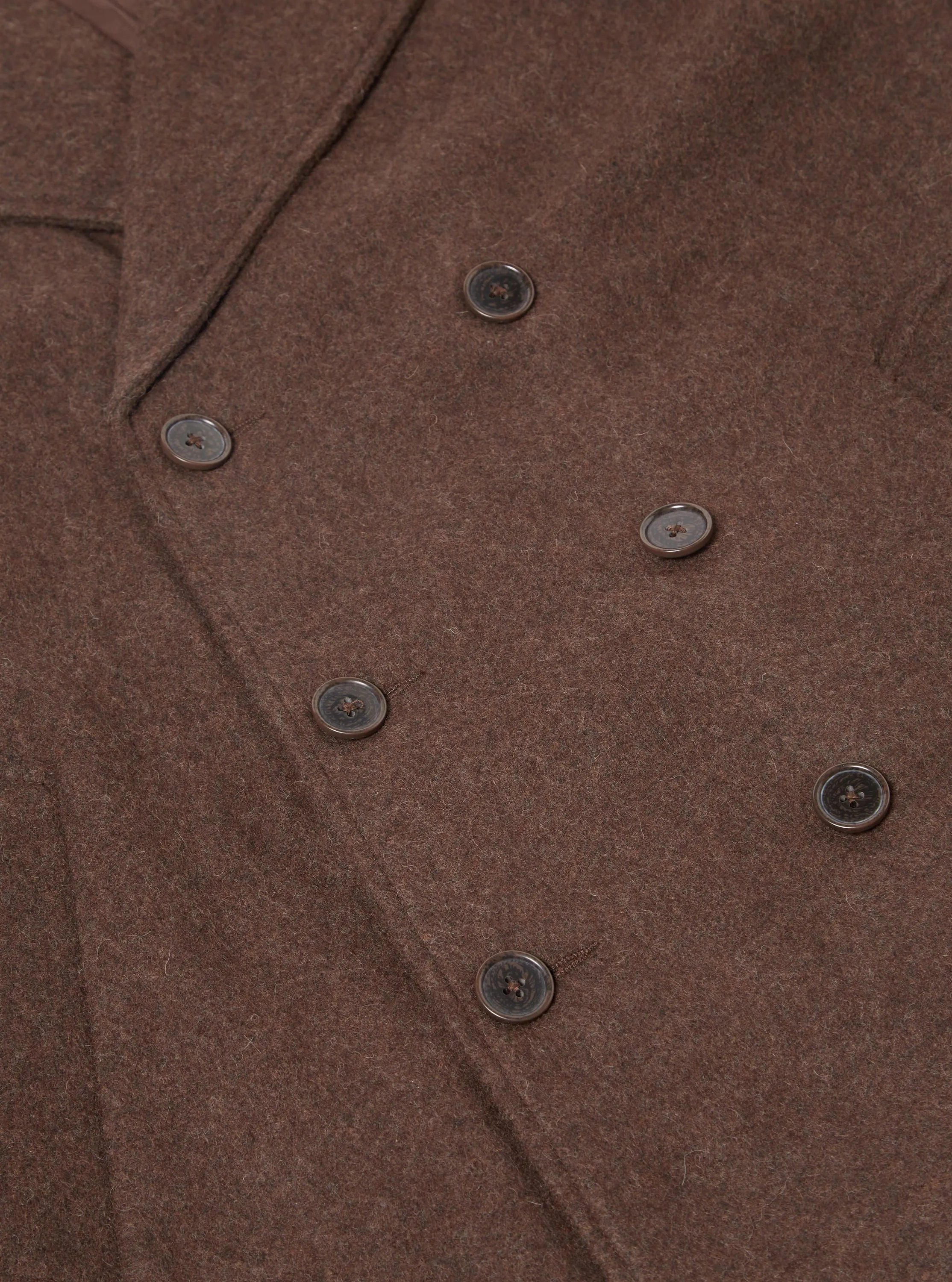 Universal Works Peacoat in Brown Melange Melton