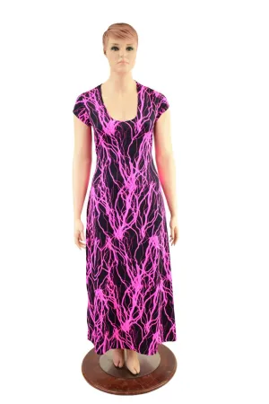 UV Glow Neon Pink Lightning Maxi Dress