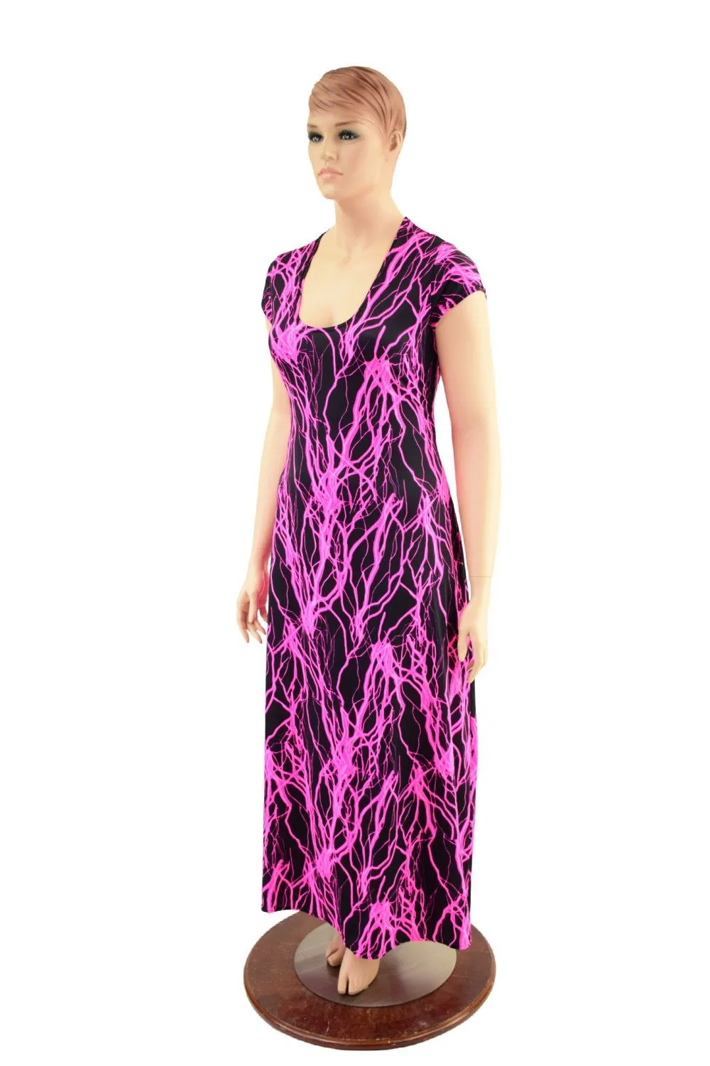 UV Glow Neon Pink Lightning Maxi Dress