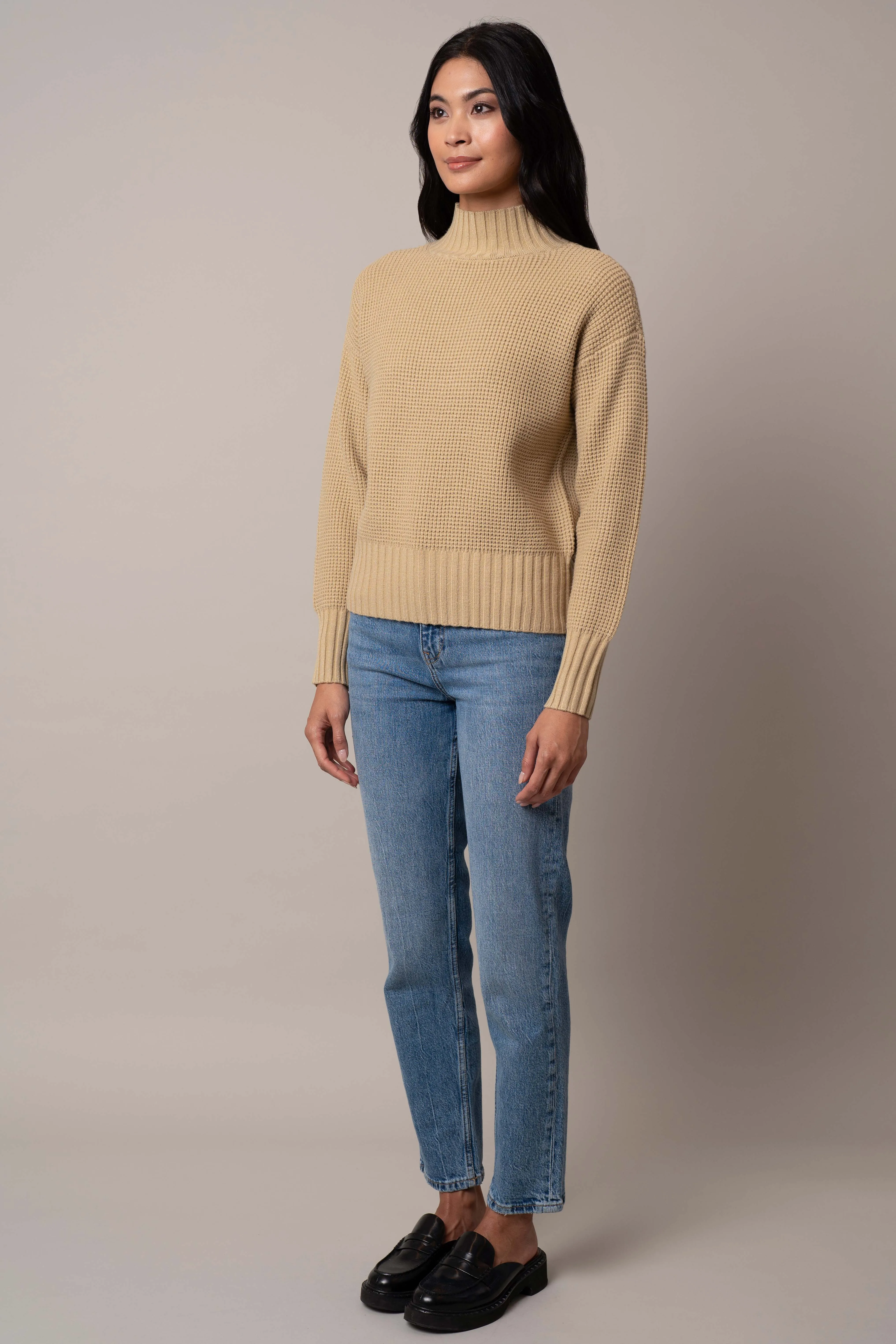 Waffle Mock Neck Pullover