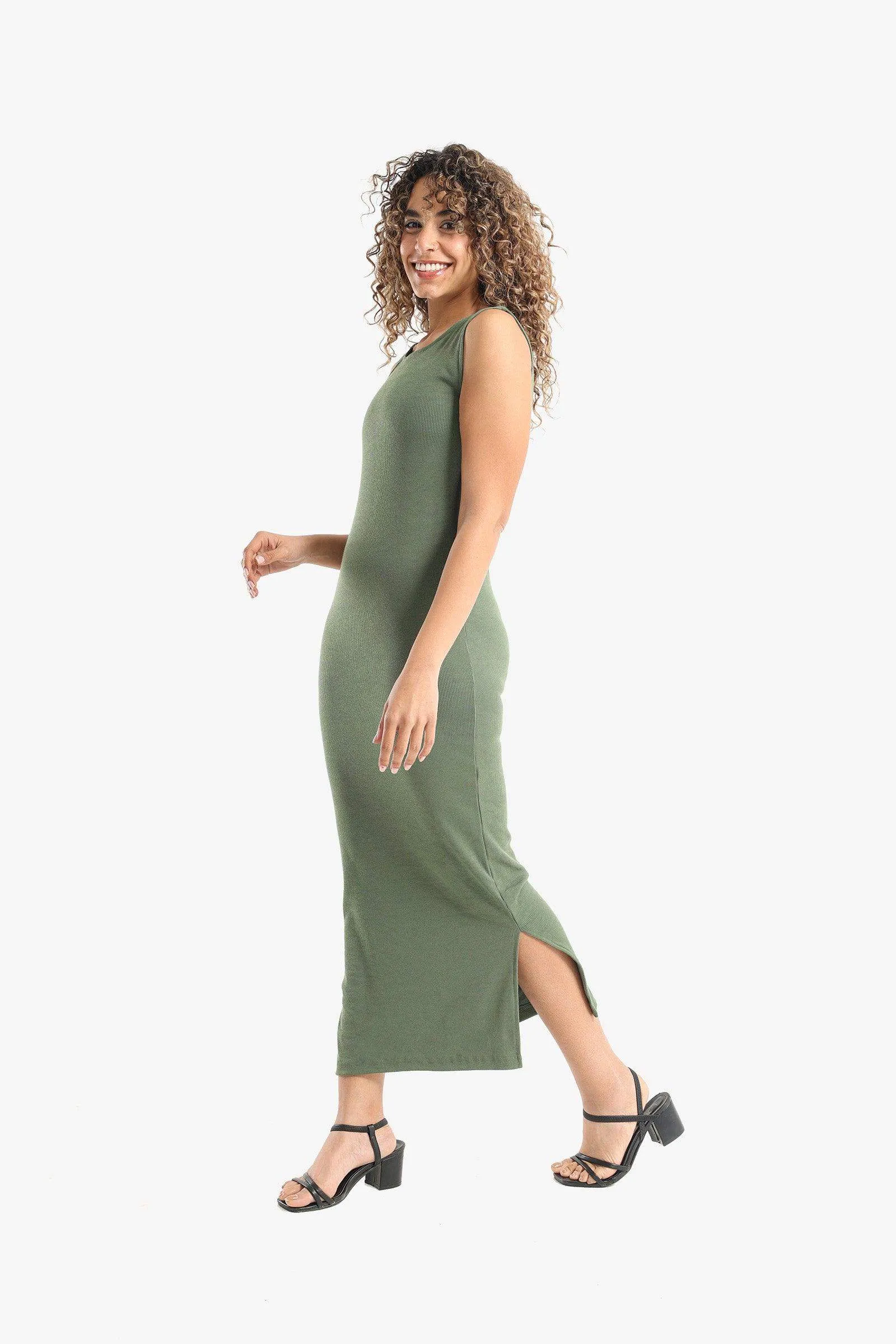 Wide Strap Ribbed Dress