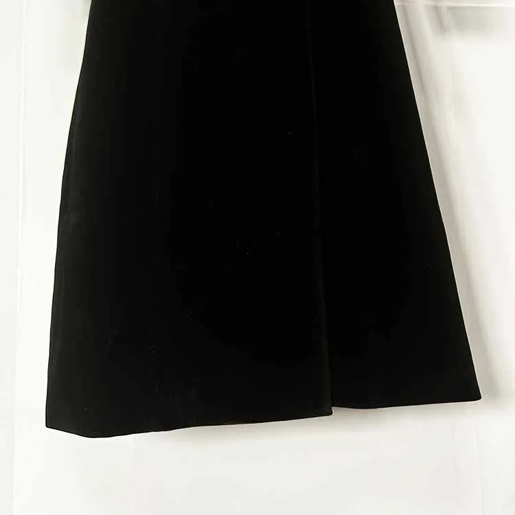 Women Double Breasted Black Velvet Long Blazer Dress Maxi Coat