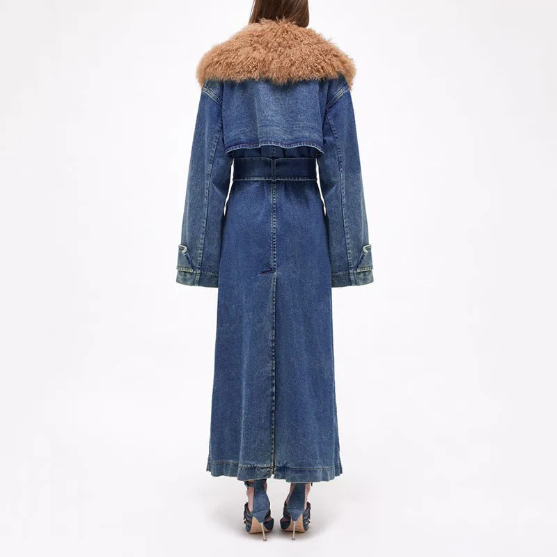 Women's Fashion Denim Trench Coat