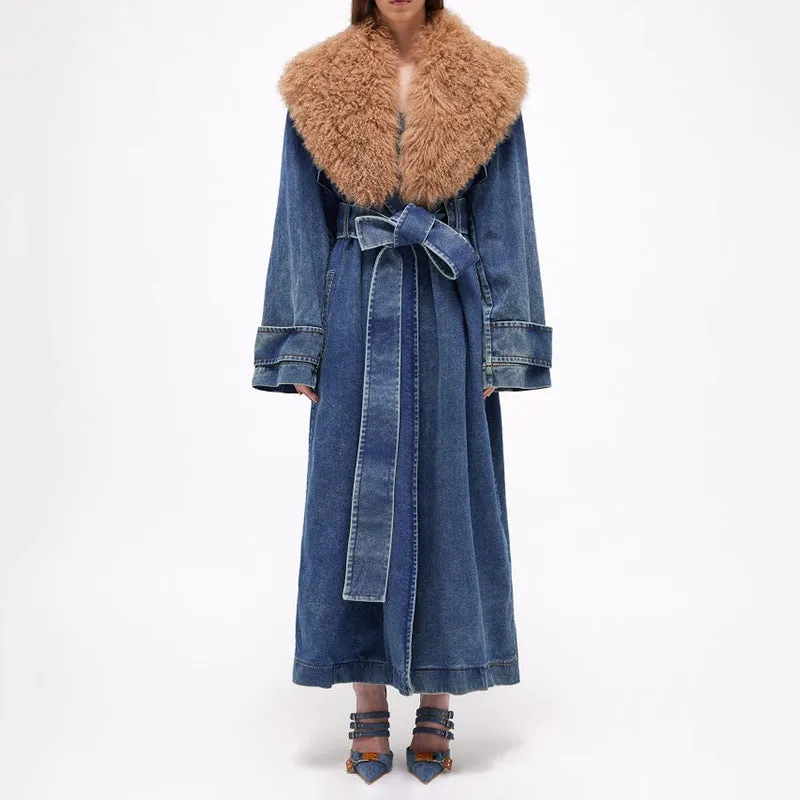 Women's Fashion Denim Trench Coat