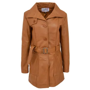 Womens Leather Trench Coat with Belt Shania Tan