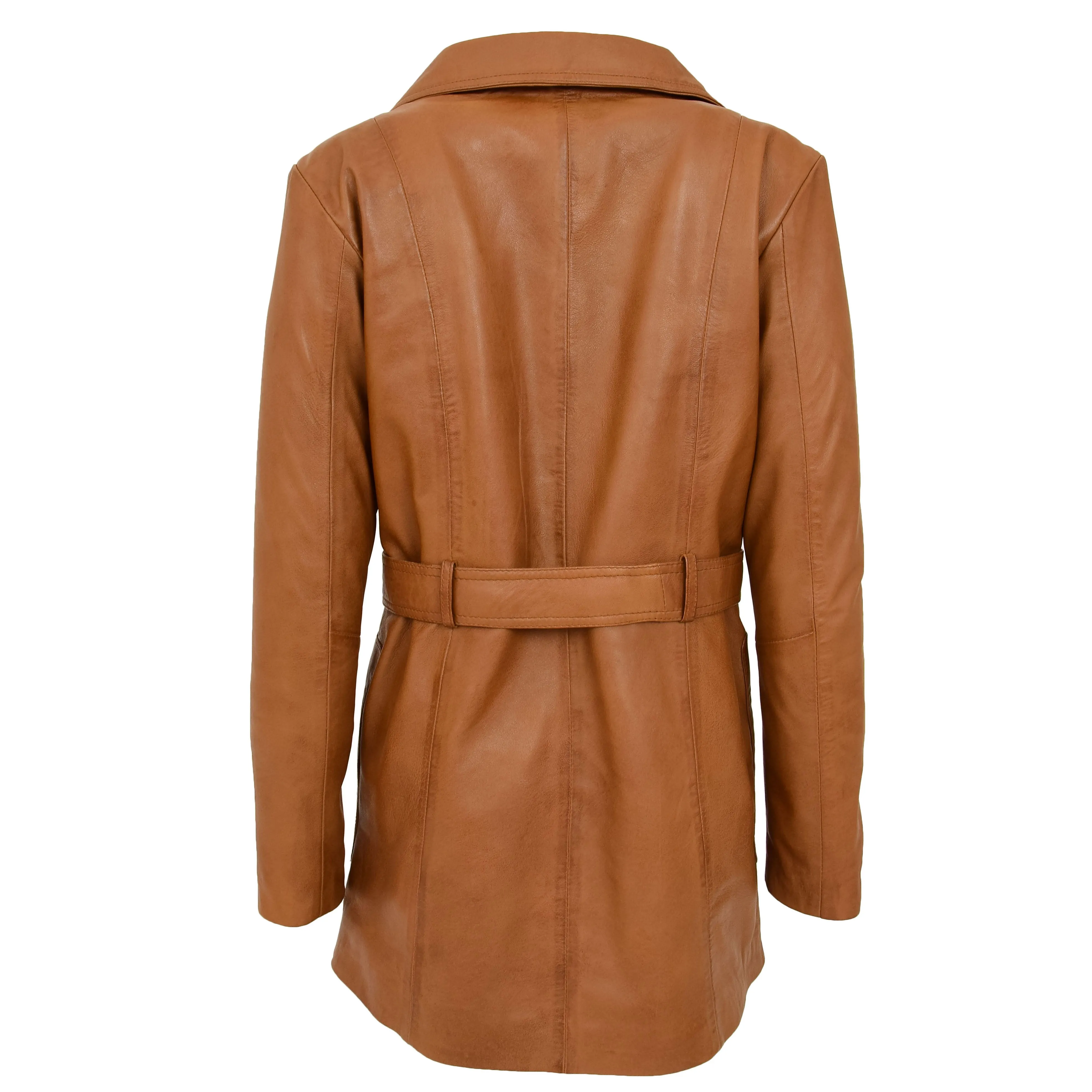 Womens Leather Trench Coat with Belt Shania Tan