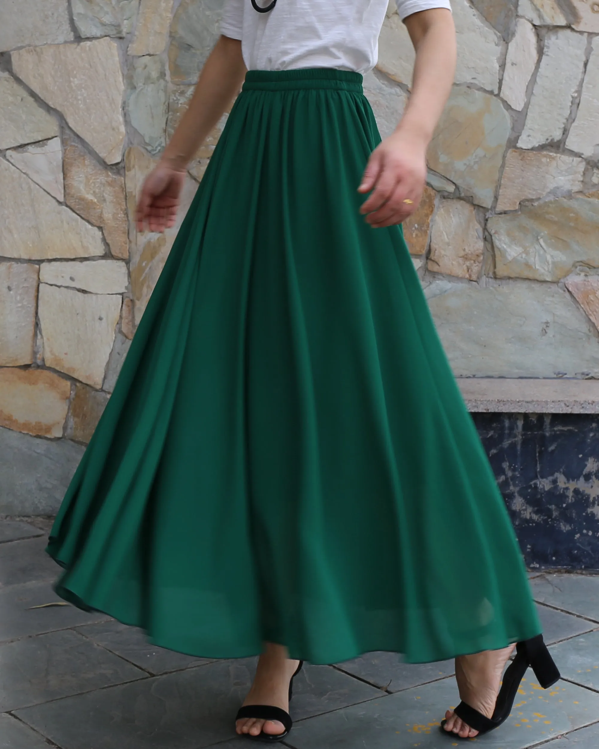 Women's long skirt, maxi skirt, elastic waist skirt, chiffon skirt, A-line skirt, customized summer skirt(Q2021)