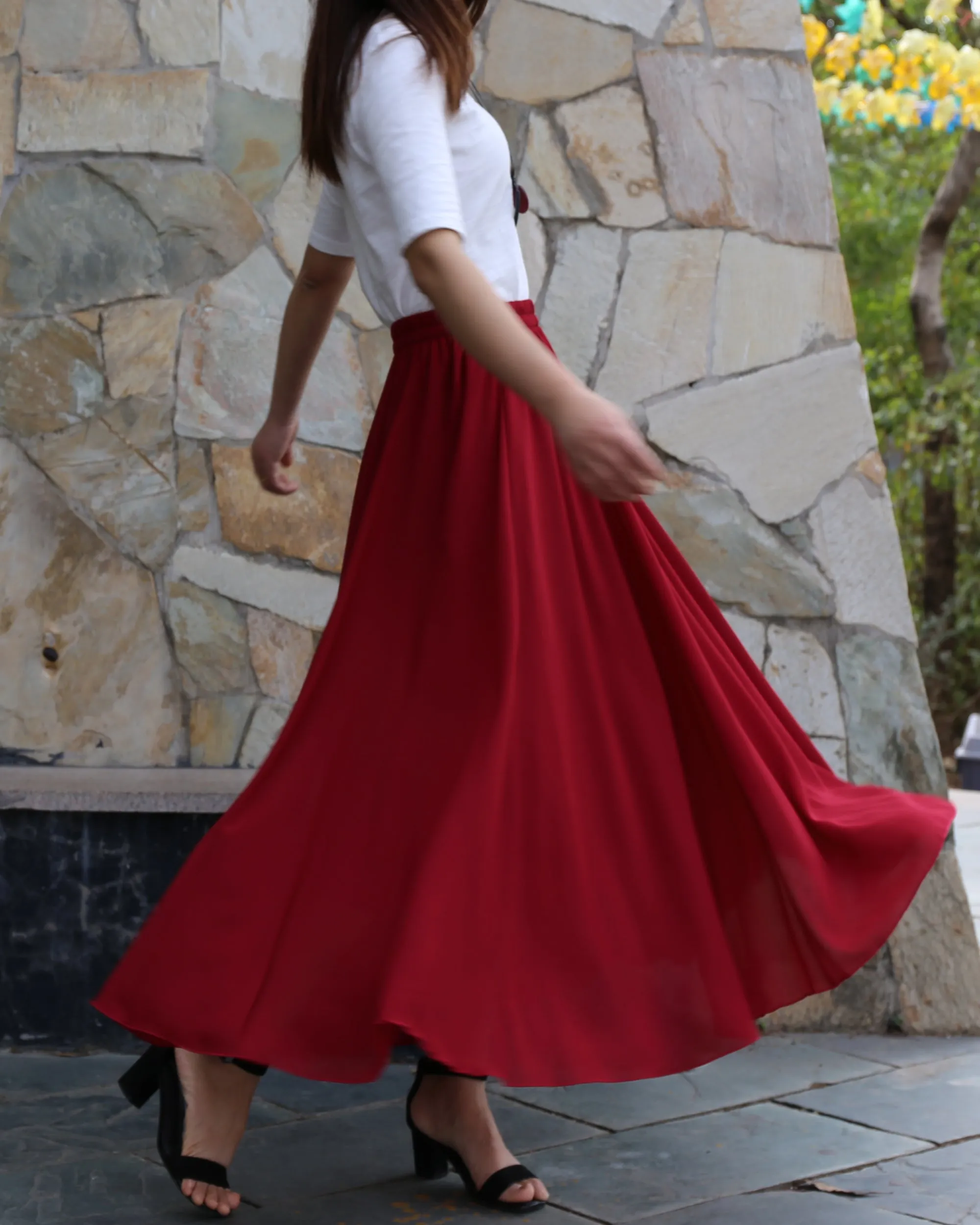 Women's long skirt, maxi skirt, elastic waist skirt, chiffon skirt, A-line skirt, customized summer skirt(Q2021)