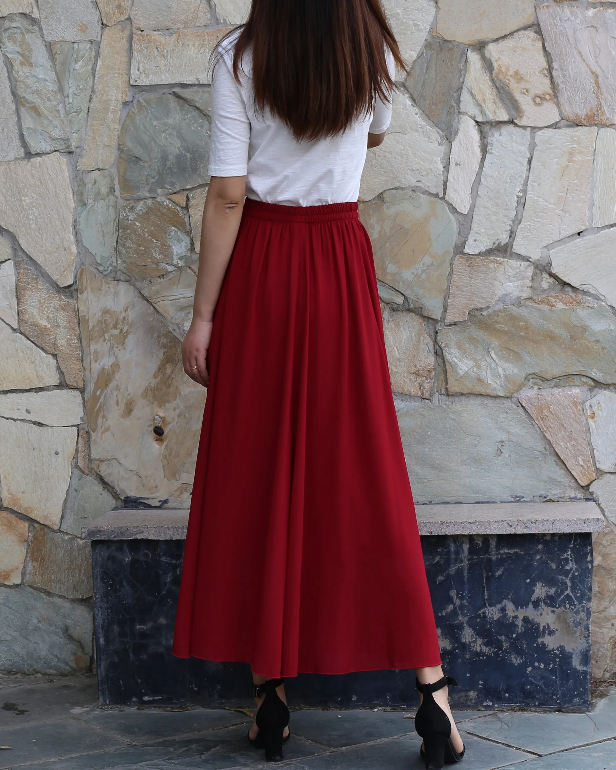 Women's long skirt, maxi skirt, elastic waist skirt, chiffon skirt, A-line skirt, customized summer skirt(Q2021)