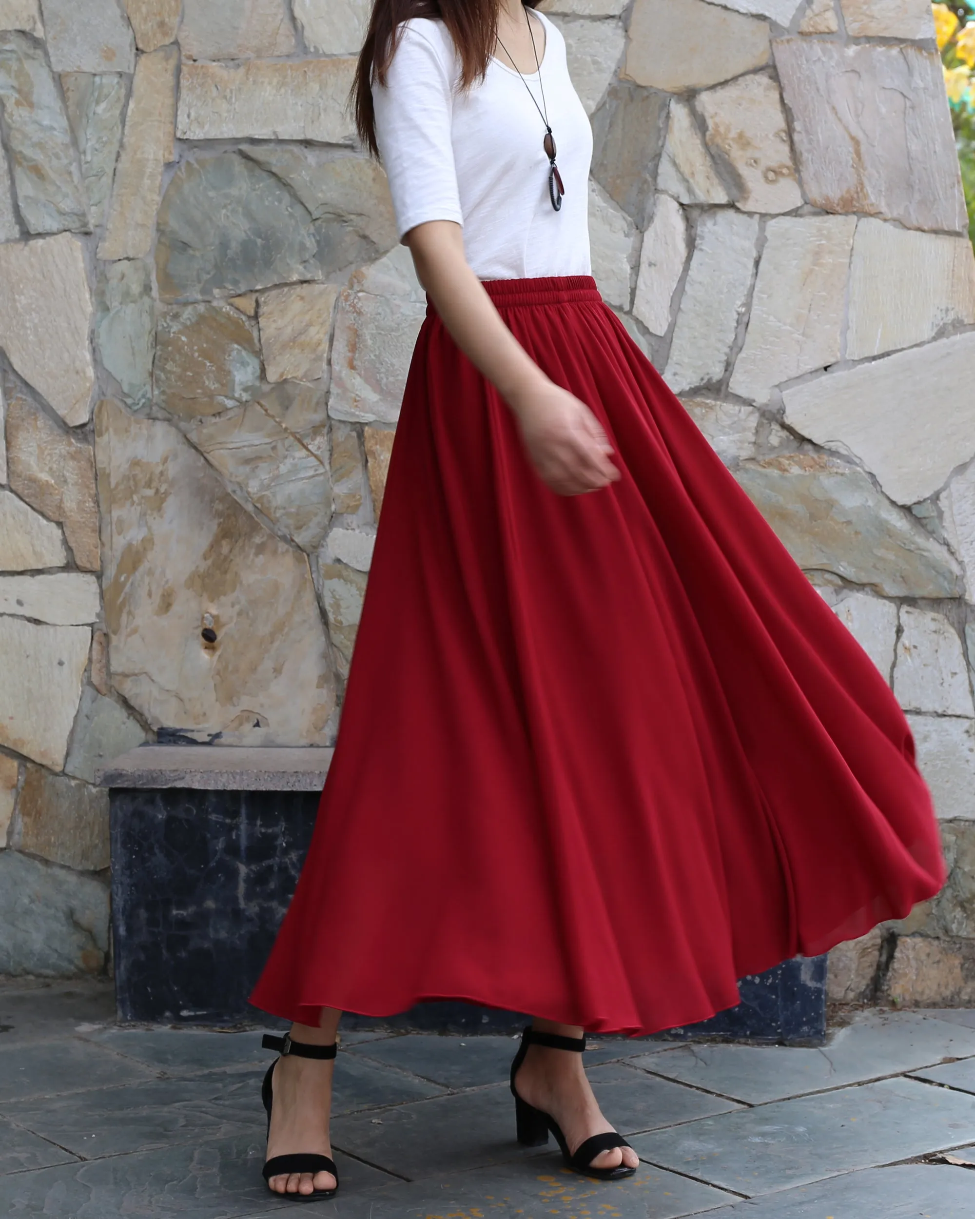 Women's long skirt, maxi skirt, elastic waist skirt, chiffon skirt, A-line skirt, customized summer skirt(Q2021)