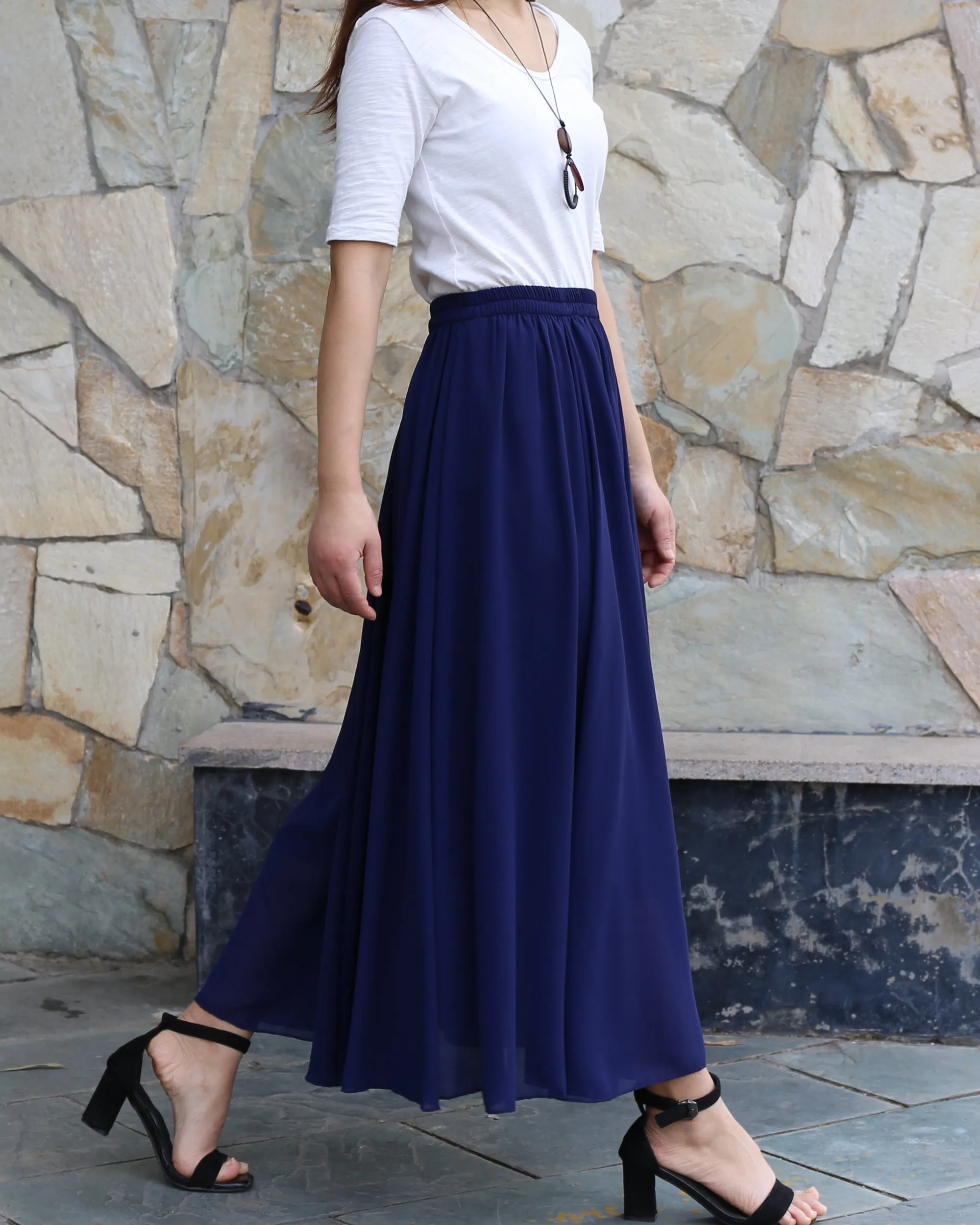 Women's long skirt, maxi skirt, elastic waist skirt, chiffon skirt, A-line skirt, customized summer skirt(Q2021)