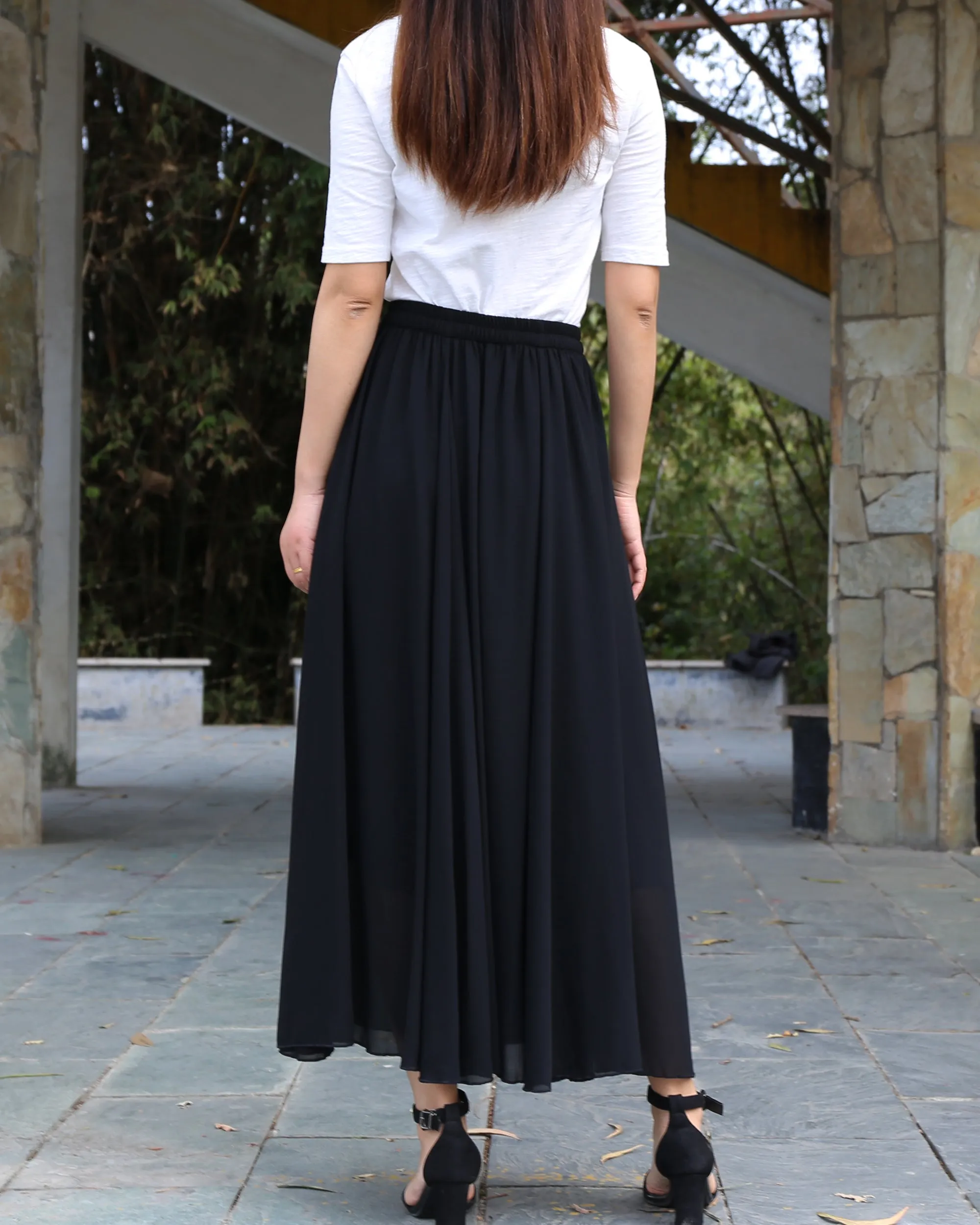 Women's long skirt, maxi skirt, elastic waist skirt, chiffon skirt, A-line skirt, customized summer skirt(Q2021)