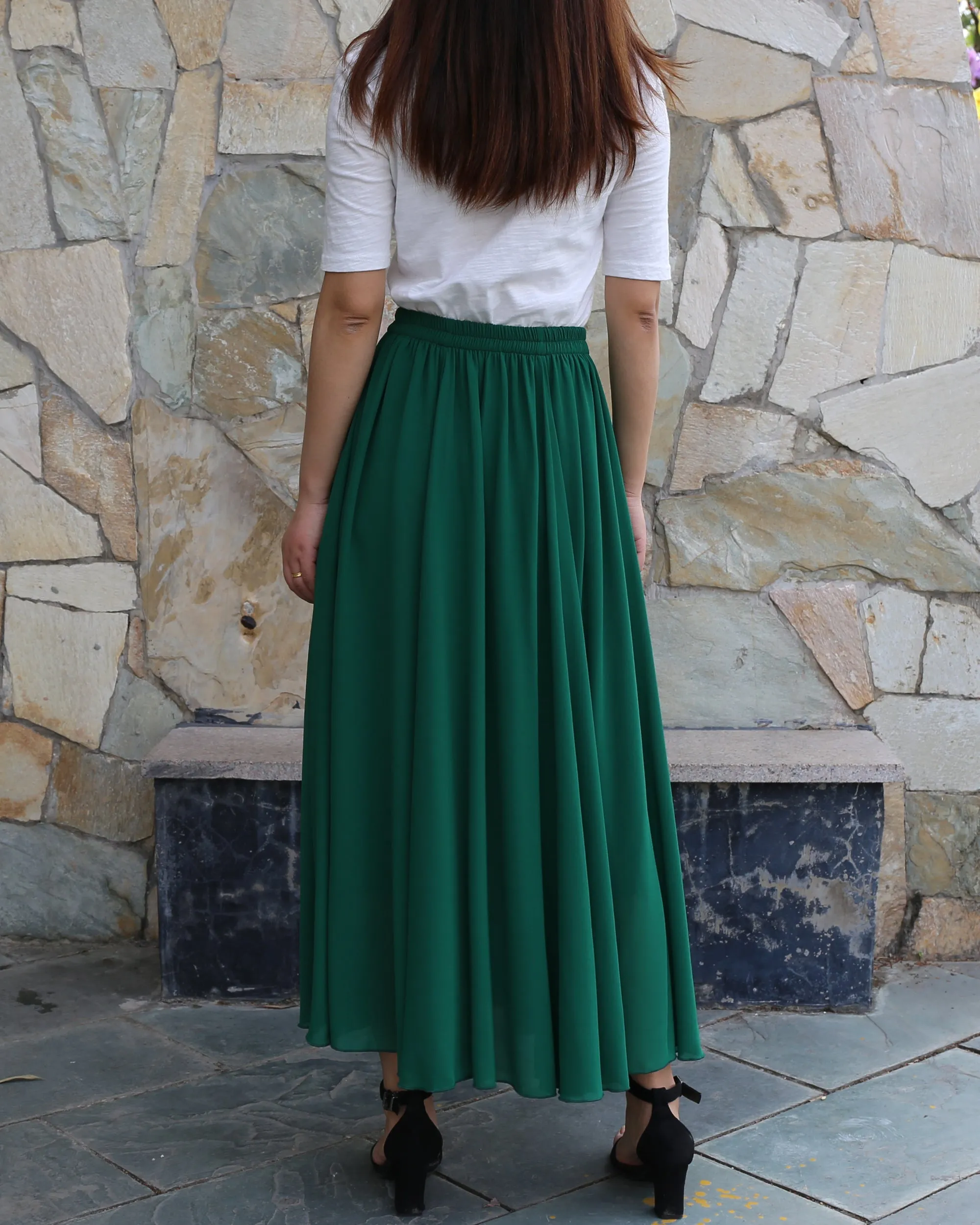 Women's long skirt, maxi skirt, elastic waist skirt, chiffon skirt, A-line skirt, customized summer skirt(Q2021)