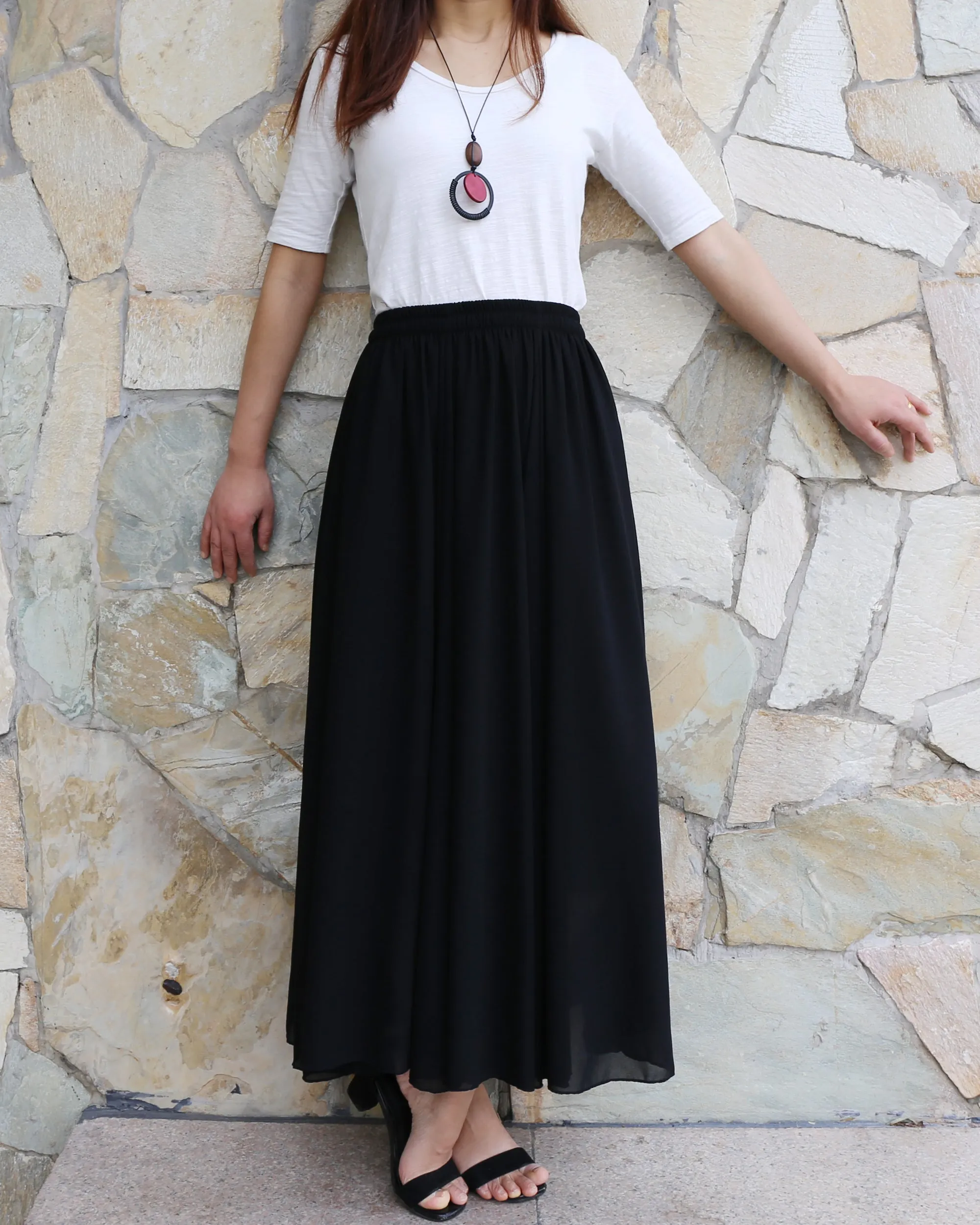 Women's long skirt, maxi skirt, elastic waist skirt, chiffon skirt, A-line skirt, customized summer skirt(Q2021)