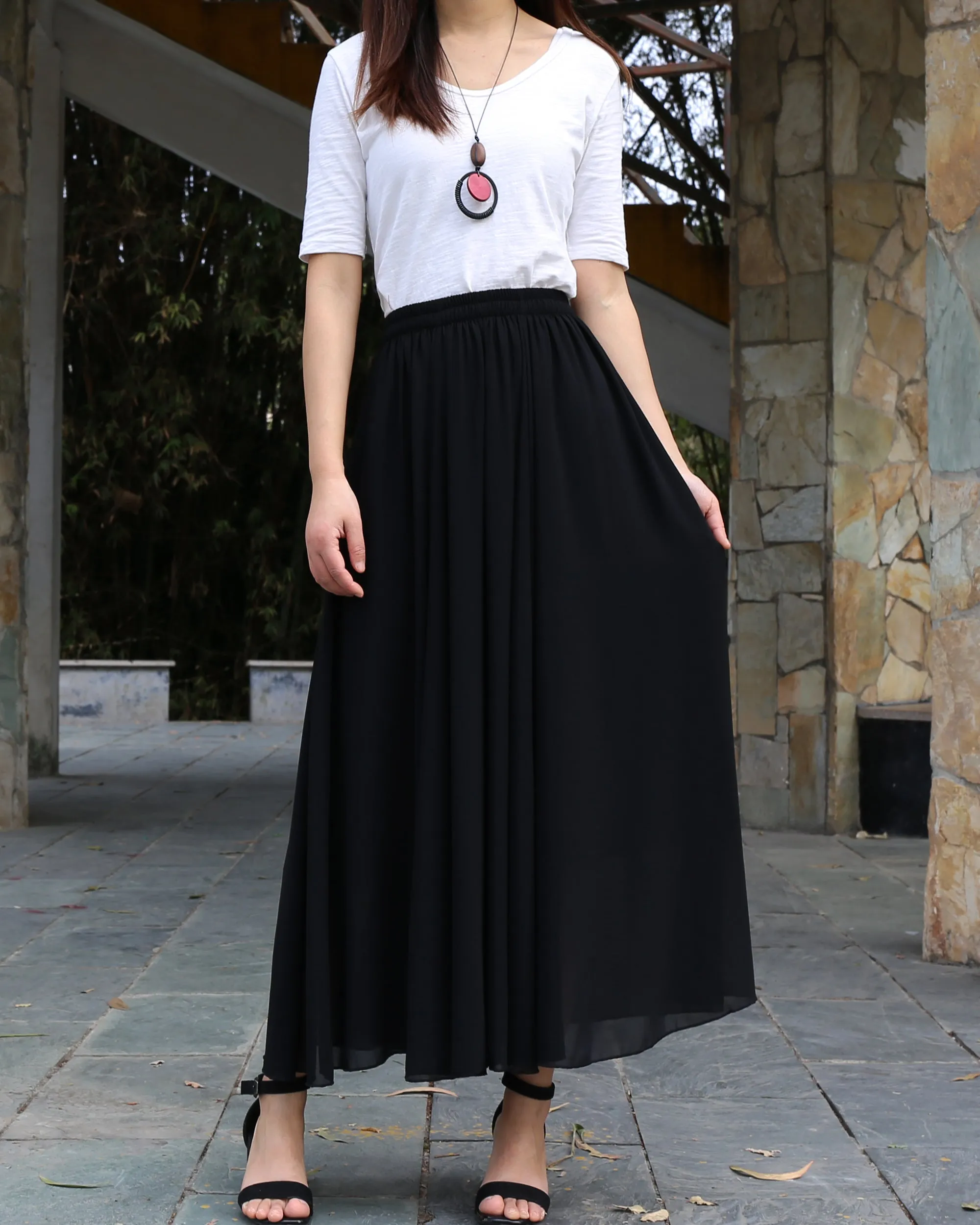 Women's long skirt, maxi skirt, elastic waist skirt, chiffon skirt, A-line skirt, customized summer skirt(Q2021)