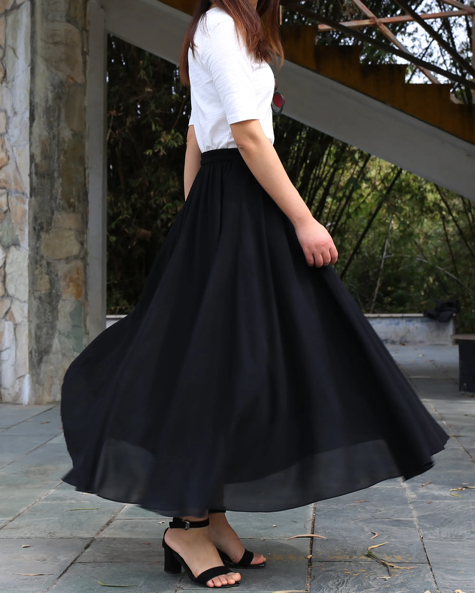 Women's maxi skirt, elastic waist skirt, chiffon skirt, long skirt, A-line skirt, customized summer skirt(Q2021)