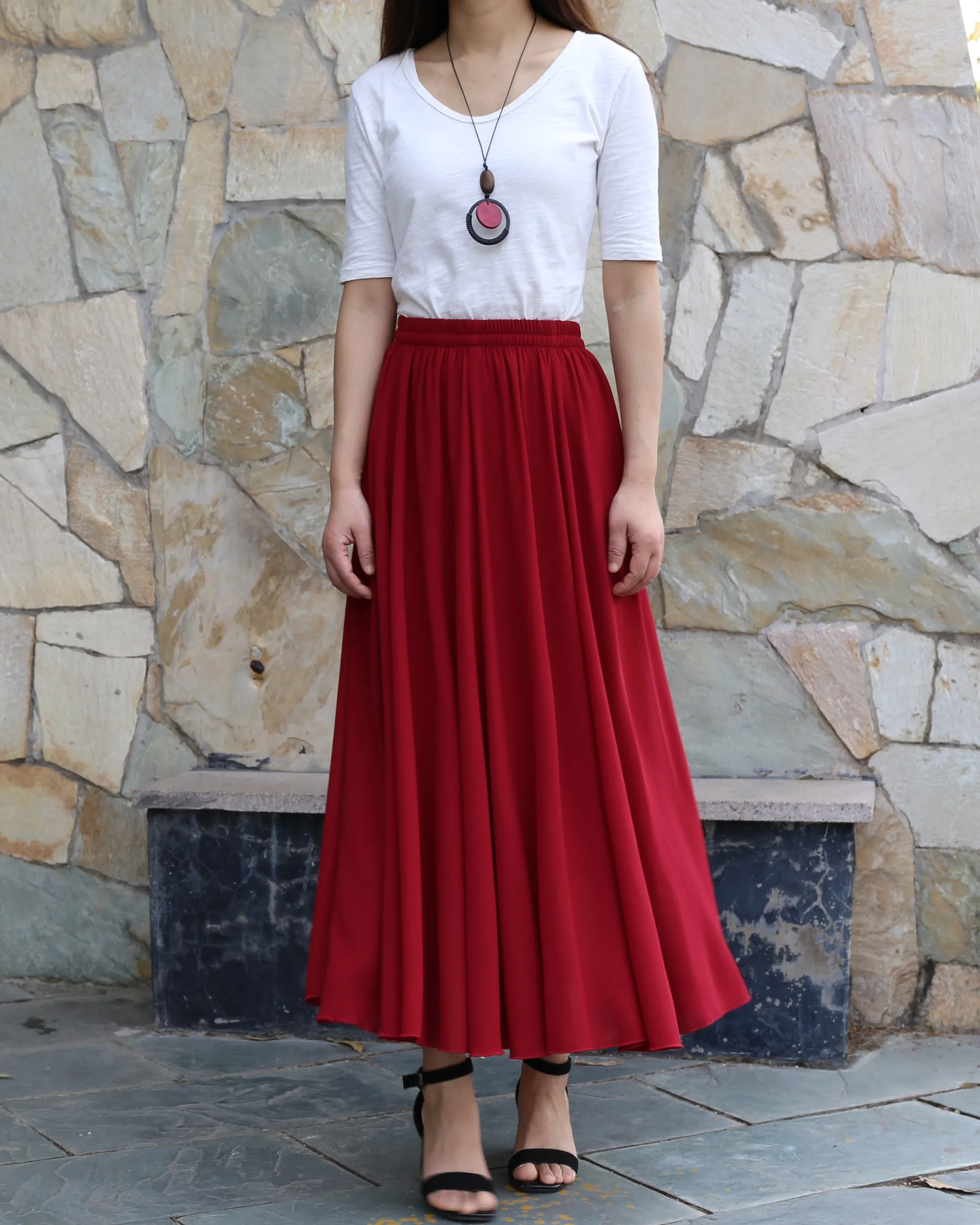 Women's maxi skirt, elastic waist skirt, chiffon skirt, long skirt, A-line skirt, customized summer skirt(Q2021)