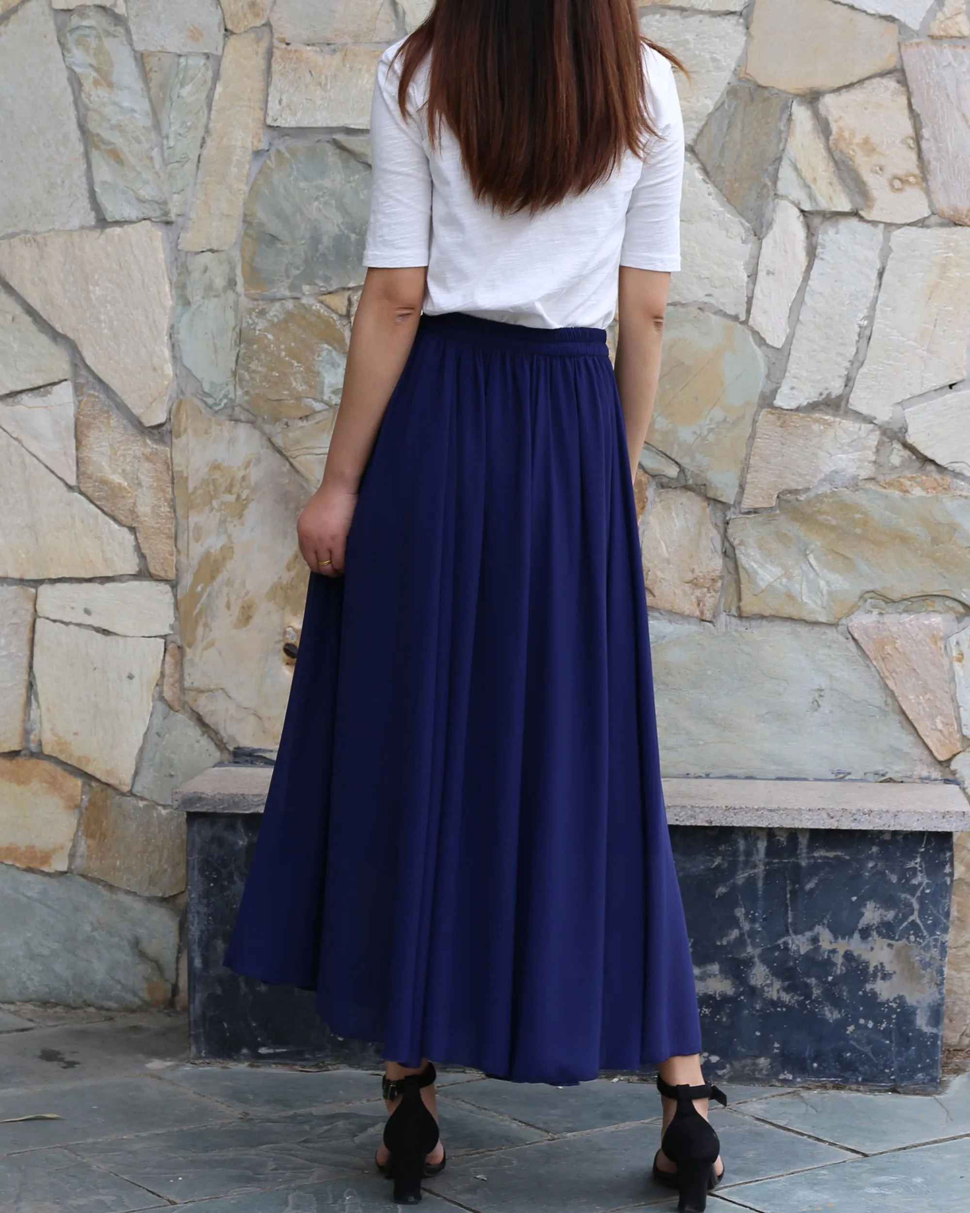 Women's maxi skirt, elastic waist skirt, chiffon skirt, long skirt, A-line skirt, customized summer skirt(Q2021)