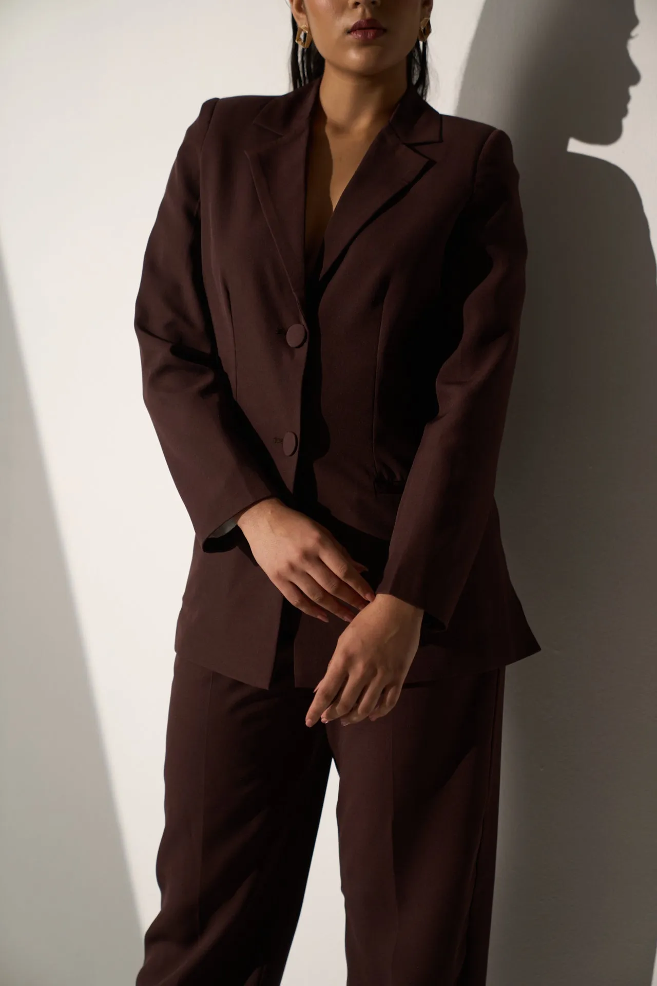 Workwear Brown Blazer with Straight pants for Women